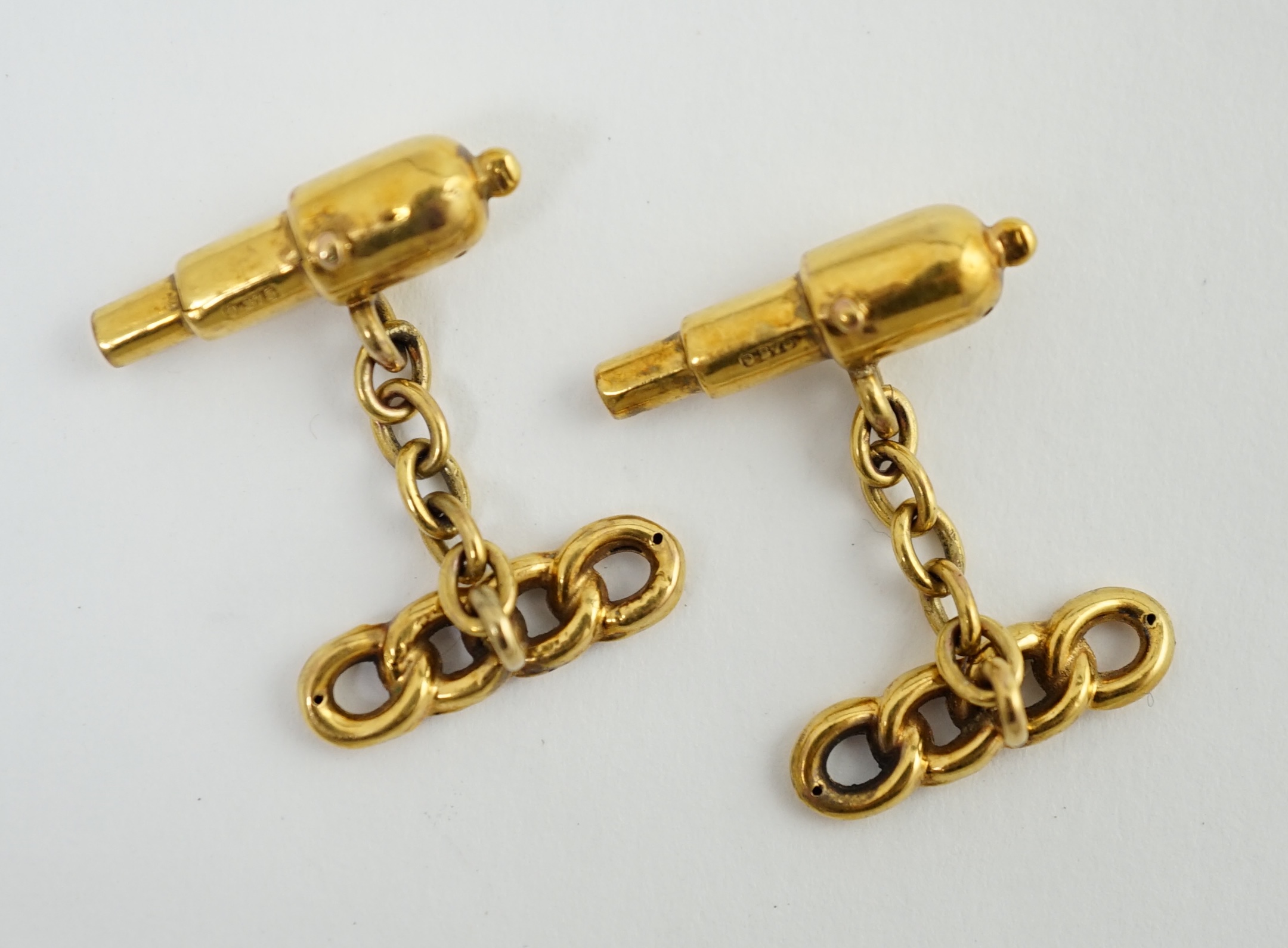 A pair of 9ct gold novelty naval theme 'rope and cannon' cufflinks